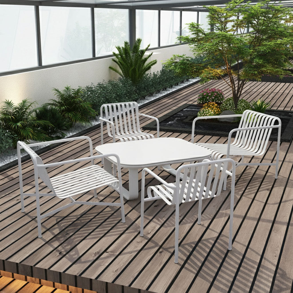 Sleek White Square Outdoor Coffee Table with 1-Tier Design for Stylish Gardens & Patios