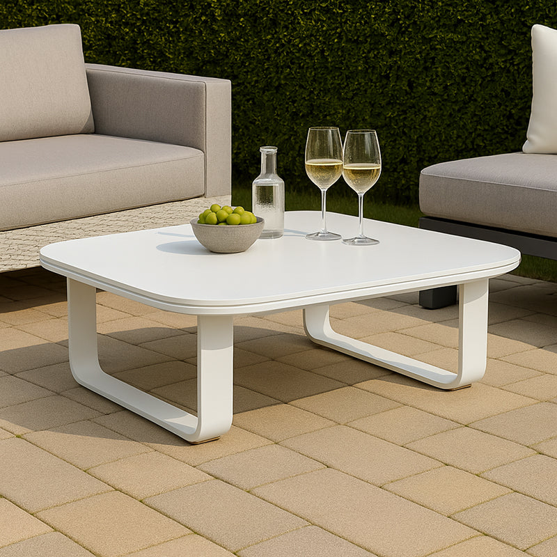 Sleek White Square Outdoor Coffee Table with 1-Tier Design for Stylish Gardens & Patios