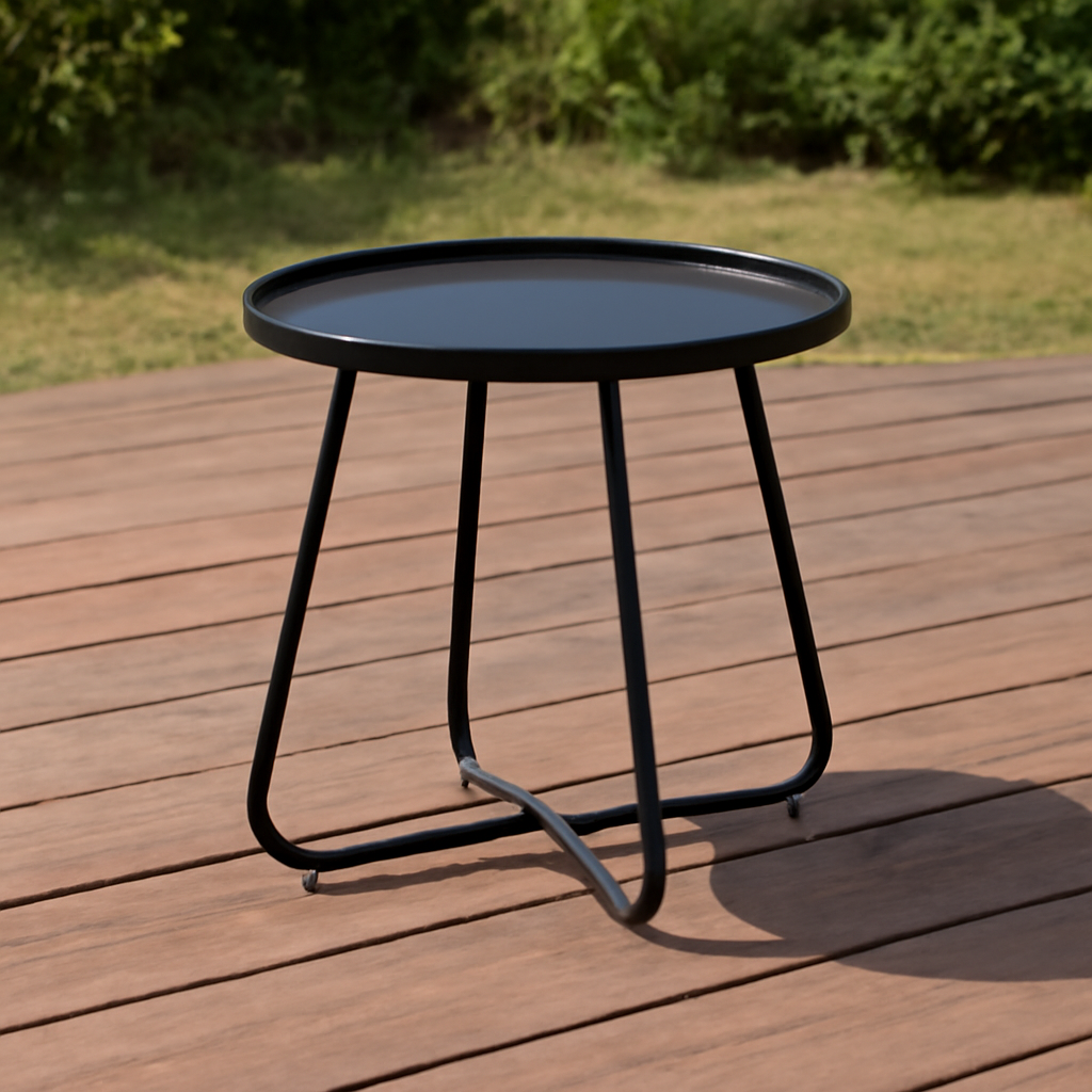 Simplicity Carbon Steel Outdoor End Table – Stable Two-Leg Design with Weather-Resistant Build for the Garden
