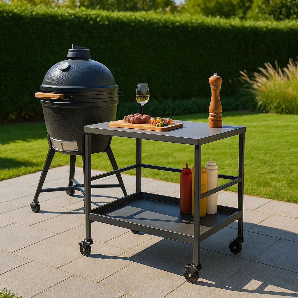 All-Purpose Outdoor Cart End Table with 2-Tier Movable Storage for Gardens & Outdoor Patios