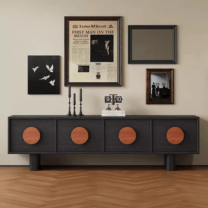 Contemporary Retro Pine & Waxed Wood Rectangular TV Stand with 4 Drawers – Ideal for Living Room or Bedroom