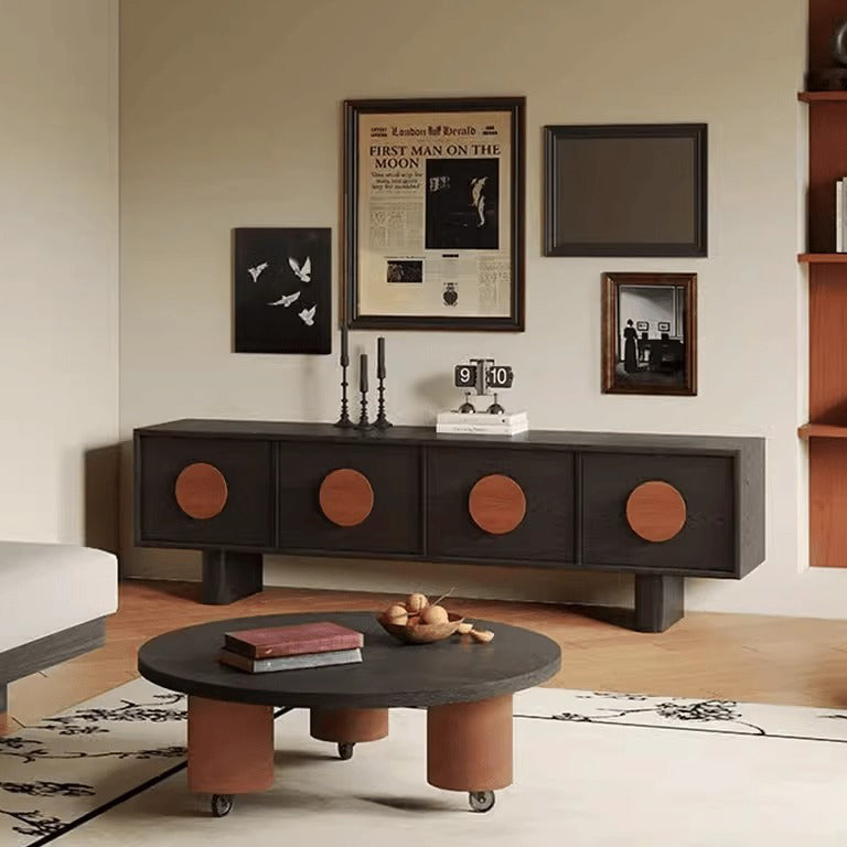 Contemporary Retro Pine & Waxed Wood Rectangular TV Stand with 4 Drawers – Ideal for Living Room or Bedroom