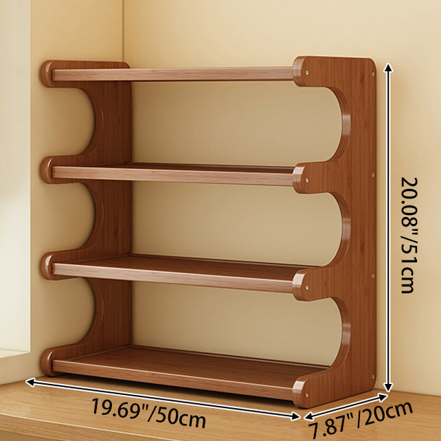 Elegant Traditional Chinese MDF & Bamboo Rectangular E-Shaped Bookshelf - 2/3/4-Tier Storage for Living Room & Bedroom