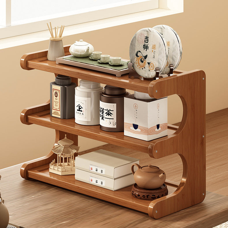 Elegant Traditional Chinese MDF & Bamboo Rectangular E-Shaped Bookshelf - 2/3/4-Tier Storage for Living Room & Bedroom