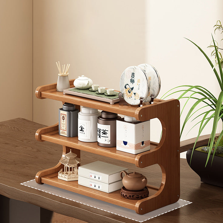 Elegant Traditional Chinese MDF & Bamboo Rectangular E-Shaped Bookshelf - 2/3/4-Tier Storage for Living Room & Bedroom