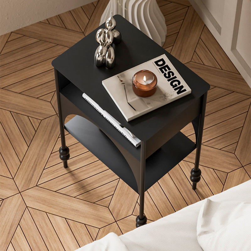 Contemporary Retro Iron Nightstand with Arched Rectangular Frame and 2-Tier Bedside Cabinet