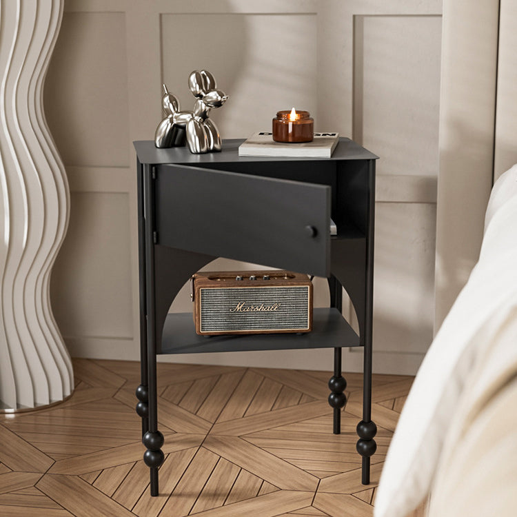 Contemporary Retro Iron Nightstand with Arched Rectangular Frame and 2-Tier Bedside Cabinet