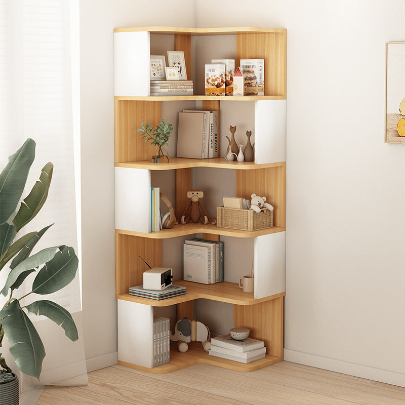 Modern Nordic Solid Wood L-Shaped Corner Bookshelf with 4- or 5-Tier Storage for Home Office & Study