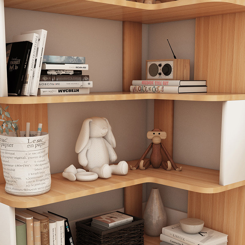 Modern Nordic Solid Wood L-Shaped Corner Bookshelf with 4- or 5-Tier Storage for Home Office & Study