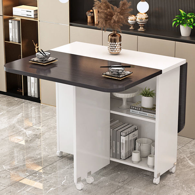 Modern Minimalist MDF Folding Dining Table - Extendable to 6 Seats, Square & Rectangular Design with Built-In Storage Cabinets