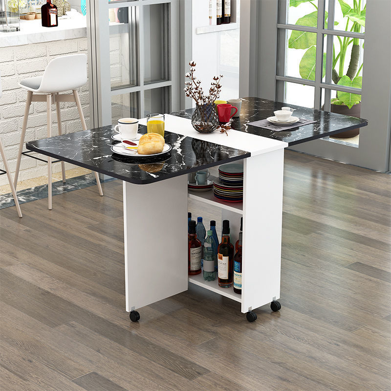 Modern Minimalist MDF Folding Dining Table - Extendable to 6 Seats, Square & Rectangular Design with Built-In Storage Cabinets
