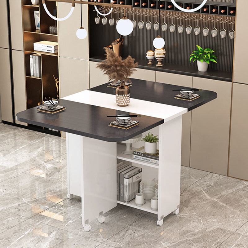 Modern Minimalist MDF Folding Dining Table - Extendable to 6 Seats, Square & Rectangular Design with Built-In Storage Cabinets