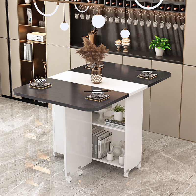Modern Minimalist MDF Folding Dining Table - Extendable to 6 Seats, Square & Rectangular Design with Built-In Storage Cabinets