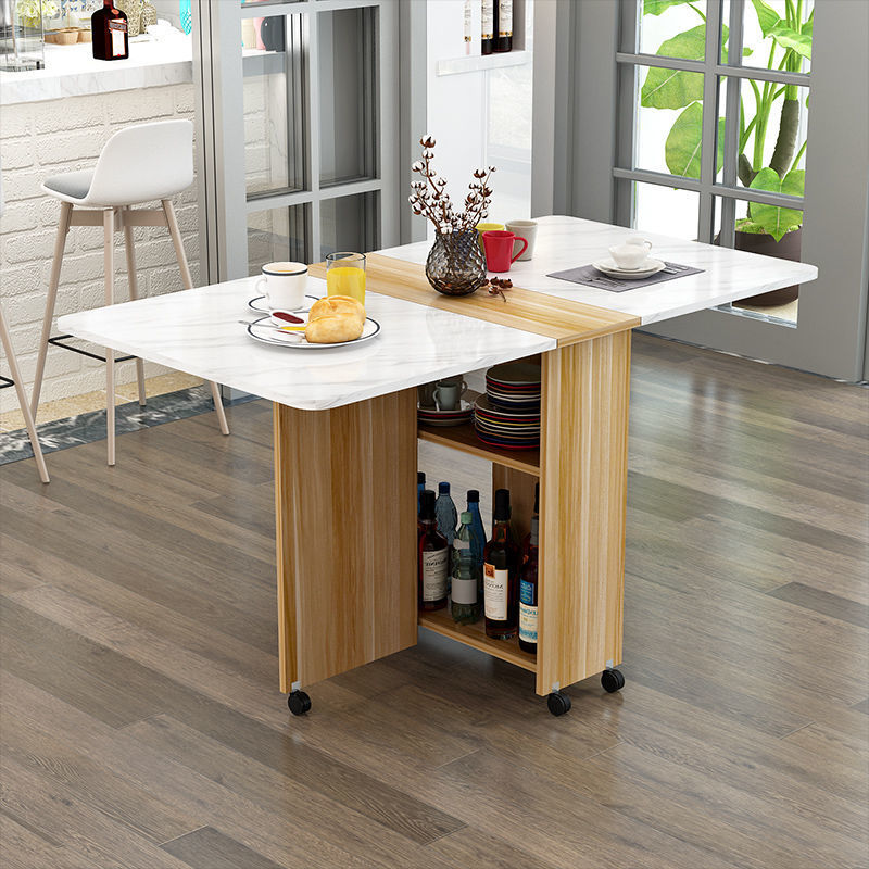 Modern Minimalist MDF Folding Dining Table - Extendable to 6 Seats, Square & Rectangular Design with Built-In Storage Cabinets