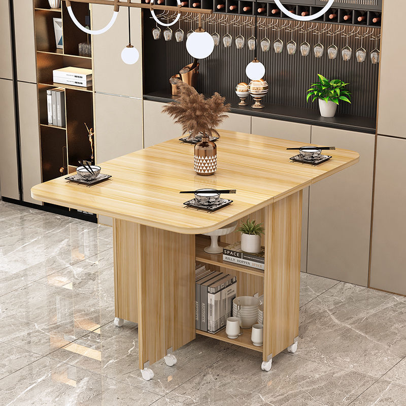 Modern Minimalist MDF Folding Dining Table - Extendable to 6 Seats, Square & Rectangular Design with Built-In Storage Cabinets