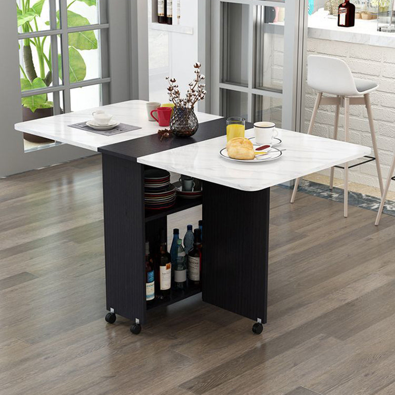 Modern Minimalist MDF Folding Dining Table - Extendable to 6 Seats, Square & Rectangular Design with Built-In Storage Cabinets