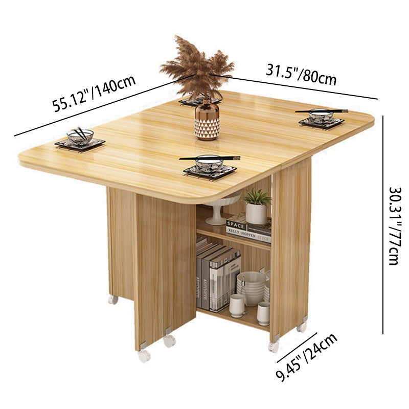 Modern Minimalist MDF Folding Dining Table - Extendable to 6 Seats, Square & Rectangular Design with Built-In Storage Cabinets