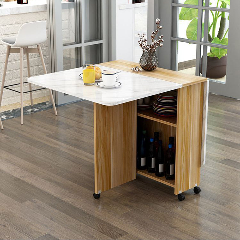 Modern Minimalist MDF Folding Dining Table - Extendable to 6 Seats, Square & Rectangular Design with Built-In Storage Cabinets