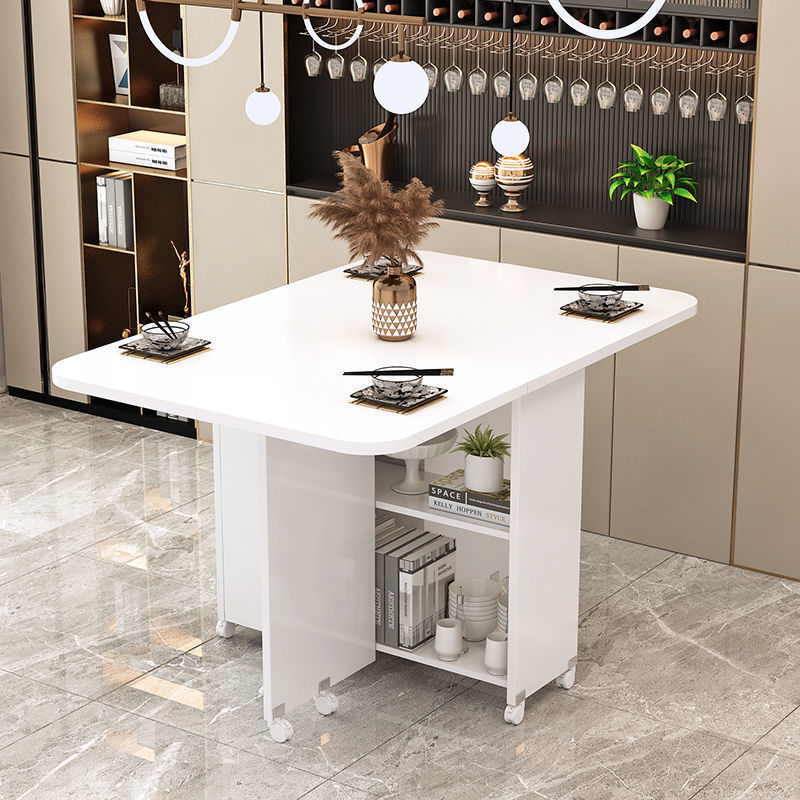 Modern Minimalist MDF Folding Dining Table - Extendable to 6 Seats, Square & Rectangular Design with Built-In Storage Cabinets