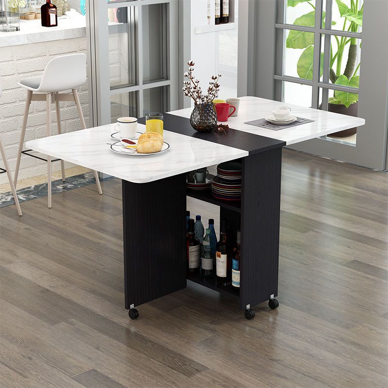 Modern Minimalist MDF Folding Dining Table - Extendable to 6 Seats, Square & Rectangular Design with Built-In Storage Cabinets