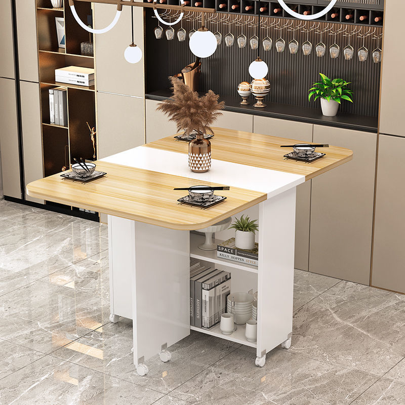 Modern Minimalist MDF Folding Dining Table - Extendable to 6 Seats, Square & Rectangular Design with Built-In Storage Cabinets