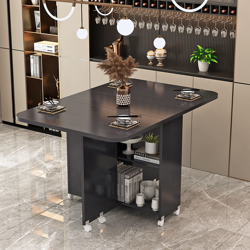 Modern Minimalist MDF Folding Dining Table - Extendable to 6 Seats, Square & Rectangular Design with Built-In Storage Cabinets