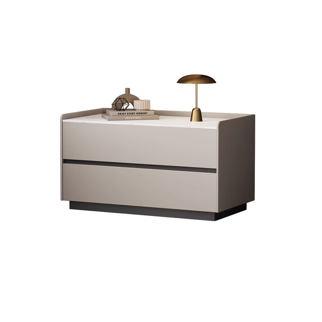 Modern Minimalist Nightstand — Solid Wood & Microfiber Leather, Rectangular Slab Design, 2-Drawer Bedroom Table