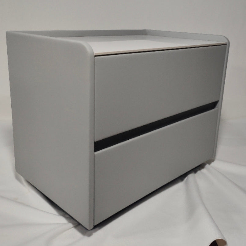 Modern Minimalist Nightstand — Solid Wood & Microfiber Leather, Rectangular Slab Design, 2-Drawer Bedroom Table