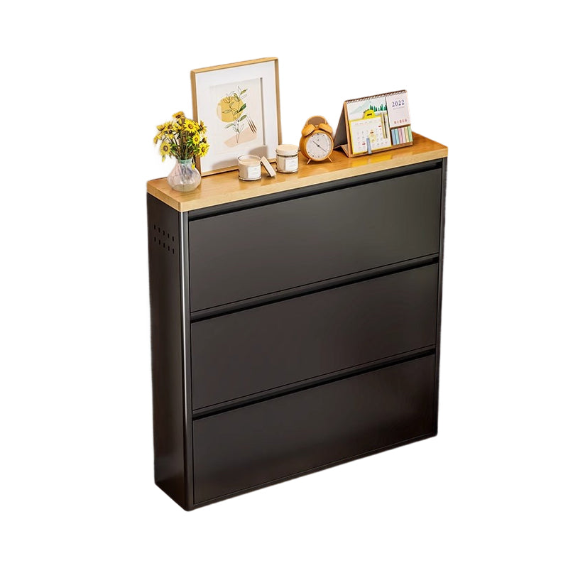 Modern Minimalist Steel Slim Rectangular Shoe Storage with Flip Drawers — 3/4-Tier Entryway Organizer