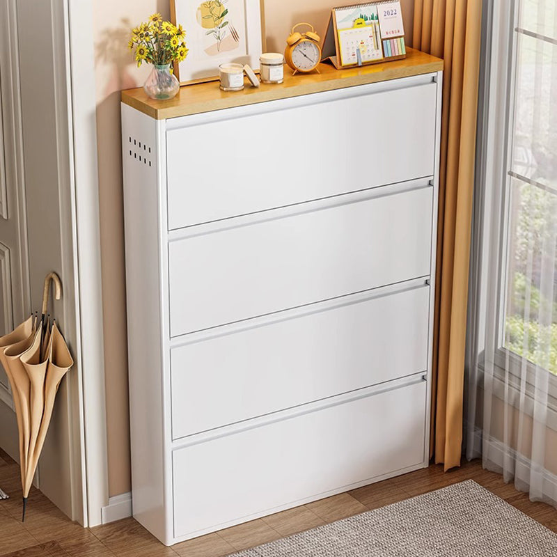 Modern Minimalist Steel Slim Rectangular Shoe Storage with Flip Drawers — 3/4-Tier Entryway Organizer