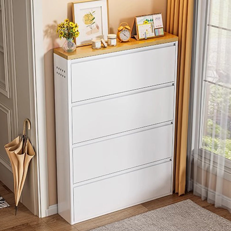 Modern Minimalist Steel Slim Rectangular Shoe Storage with Flip Drawers — 3/4-Tier Entryway Organizer