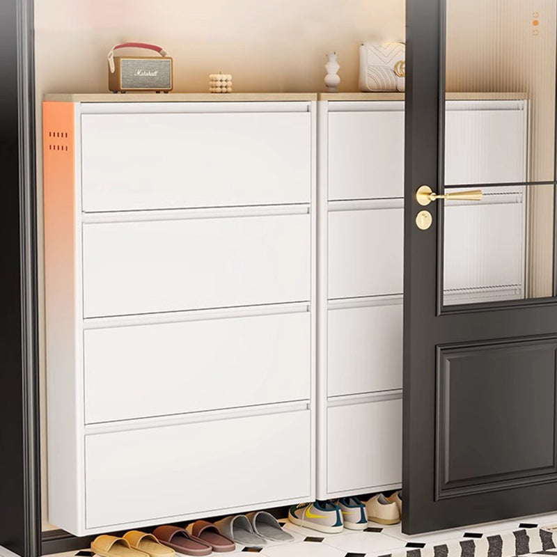 Modern Minimalist Steel Slim Rectangular Shoe Storage with Flip Drawers — 3/4-Tier Entryway Organizer