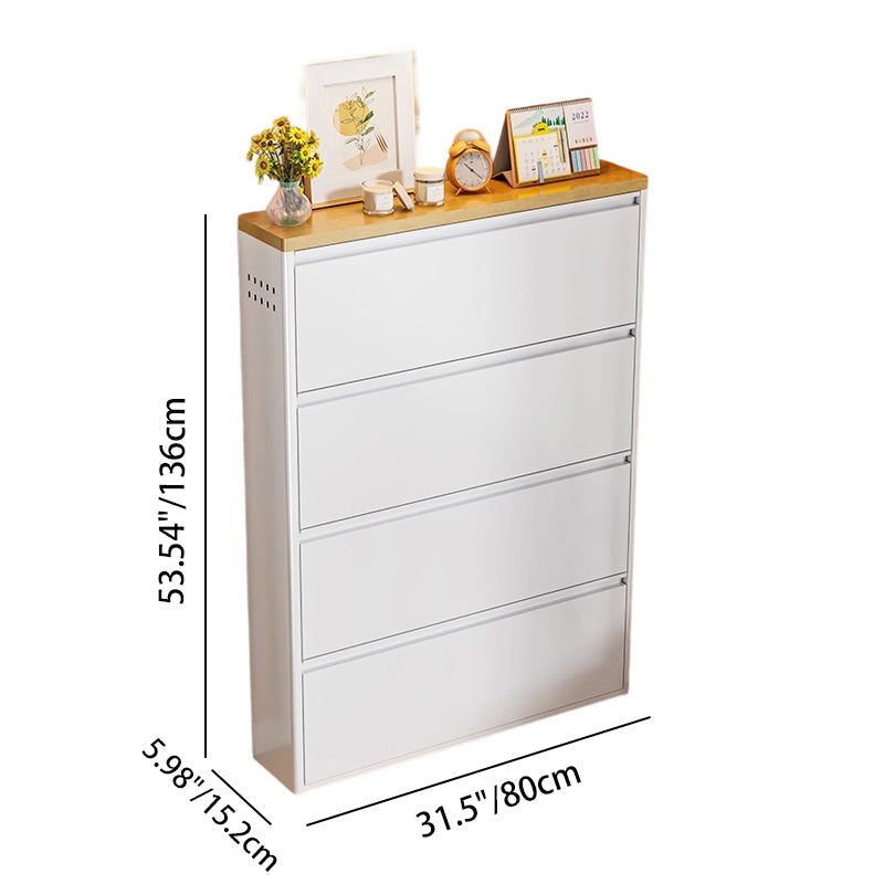 Modern Minimalist Steel Slim Rectangular Shoe Storage with Flip Drawers — 3/4-Tier Entryway Organizer