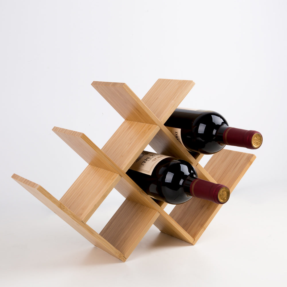 Sleek Bamboo W-Shape 8-Bottle Wine Rack – Minimalist Countertop Display for Your Kitchen