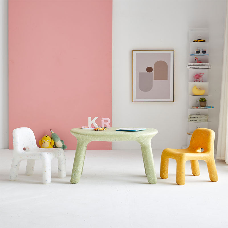 Contemporary Nordic PE Oval Kids Desk & Chair Set – Colorful, Safe & Durable for Living Room & Study