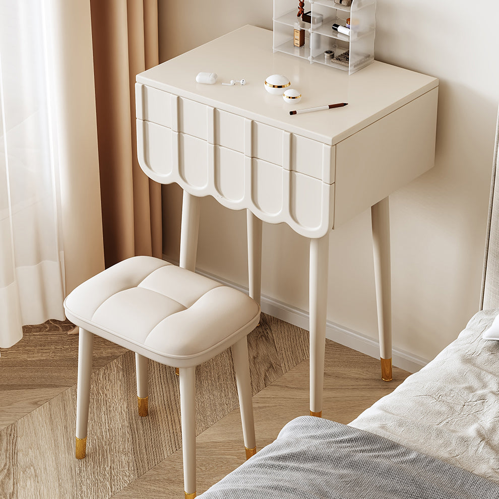 Elegant Modern Minimalist Eco-Board Vanity Set with Metal Frame, Arch-Top Rectangular Design, Flip-Top LED Mirror, 2 Drawers & Matching Stool for Bedroom