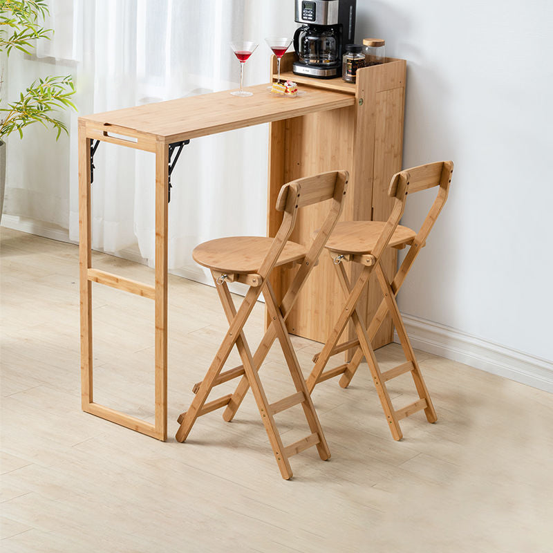 Contemporary Bamboo Foldable Bar Table & Chair Set - Rectangular, Space-Saving Dining Room Furniture