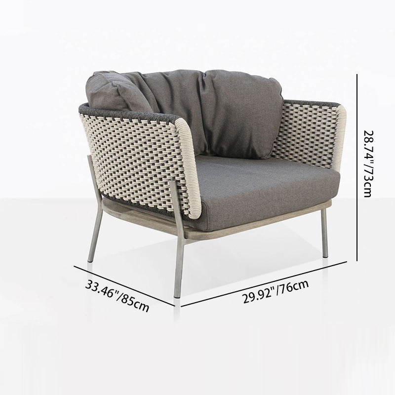 Contemporary Scandinavian Rope-Weave Outdoor Coffee Table & Chair Set with Aluminum Alloy Slab Top – Square Patio Furniture