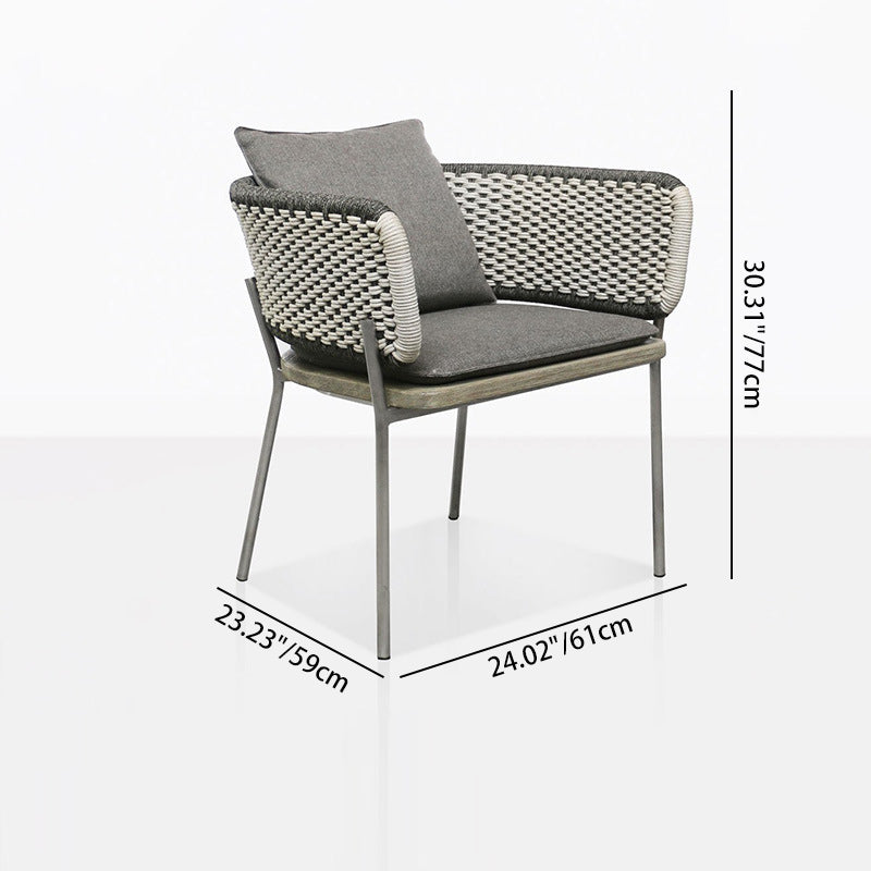 Contemporary Scandinavian Rope-Weave Outdoor Coffee Table & Chair Set with Aluminum Alloy Slab Top – Square Patio Furniture