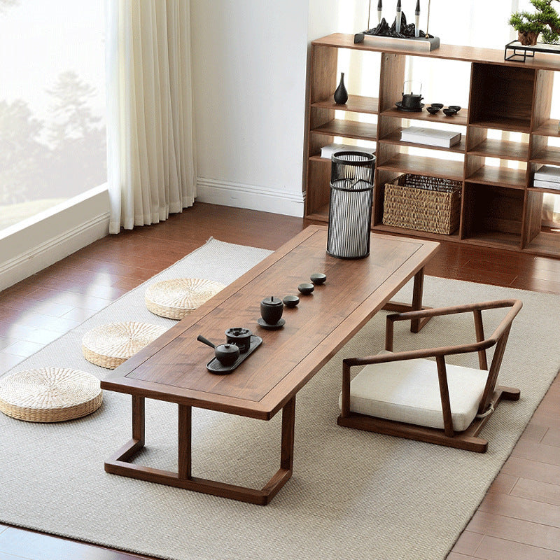 Elegant Traditional Japanese Ash Wood Rectangular Low Coffee Table and Chair Set for Living Room