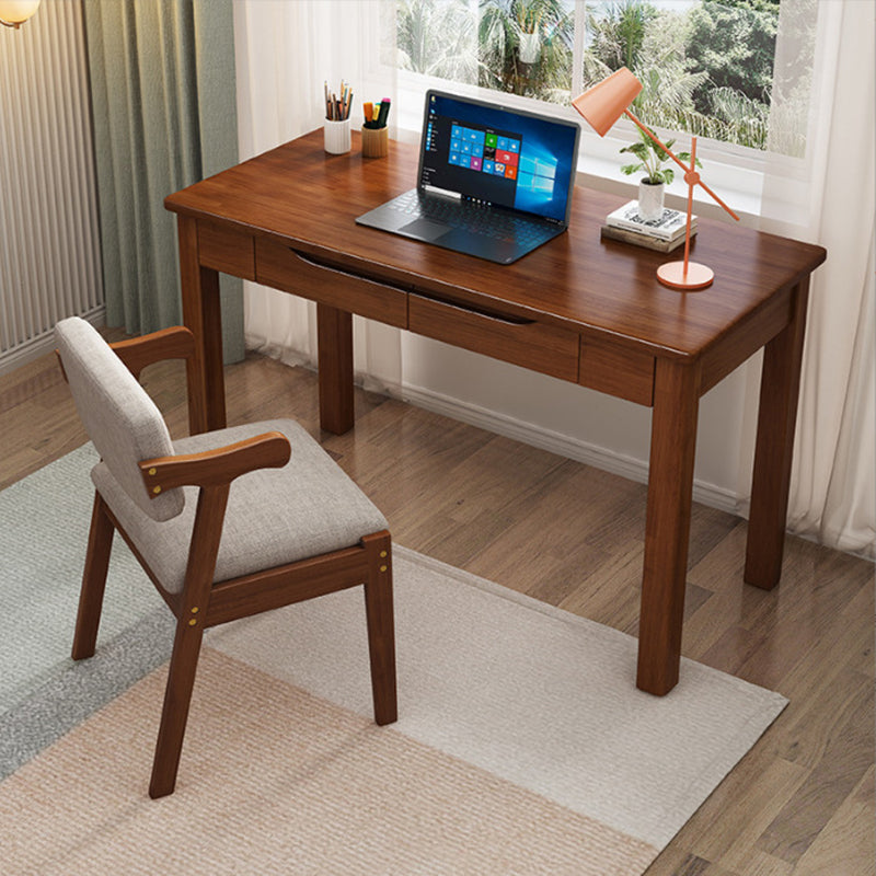 Modern Nordic Rectangular Desk & Chair Set in Rubber Wood & Pine – 2-Drawer Study Desk