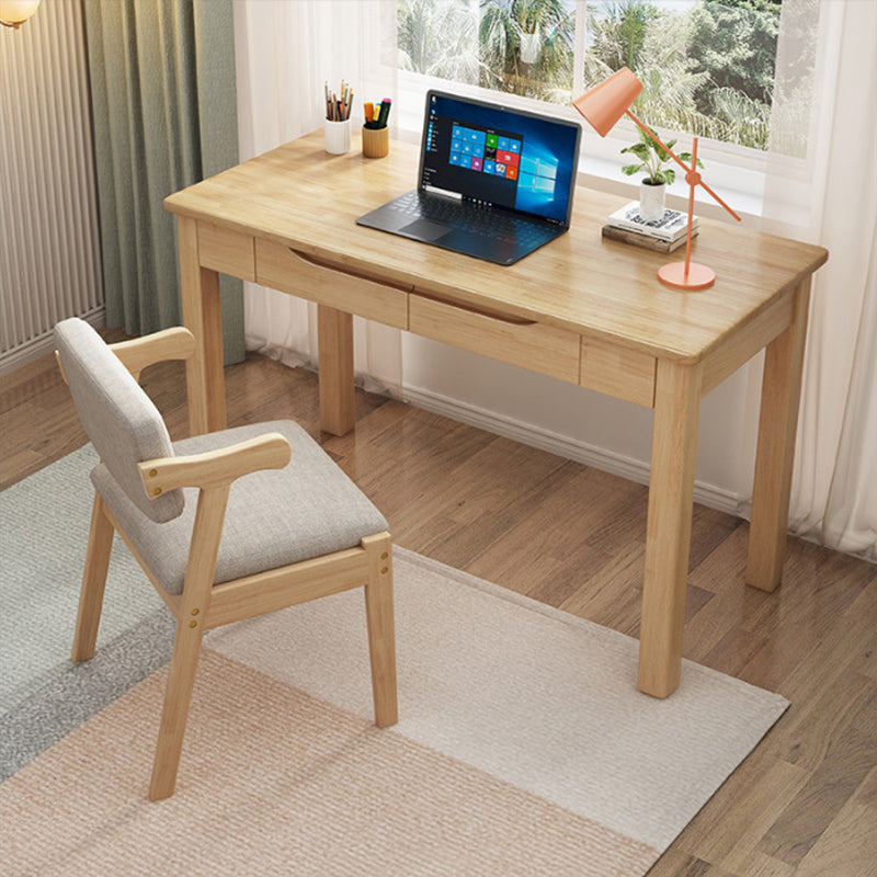 Modern Nordic Rectangular Desk & Chair Set in Rubber Wood & Pine – 2-Drawer Study Desk