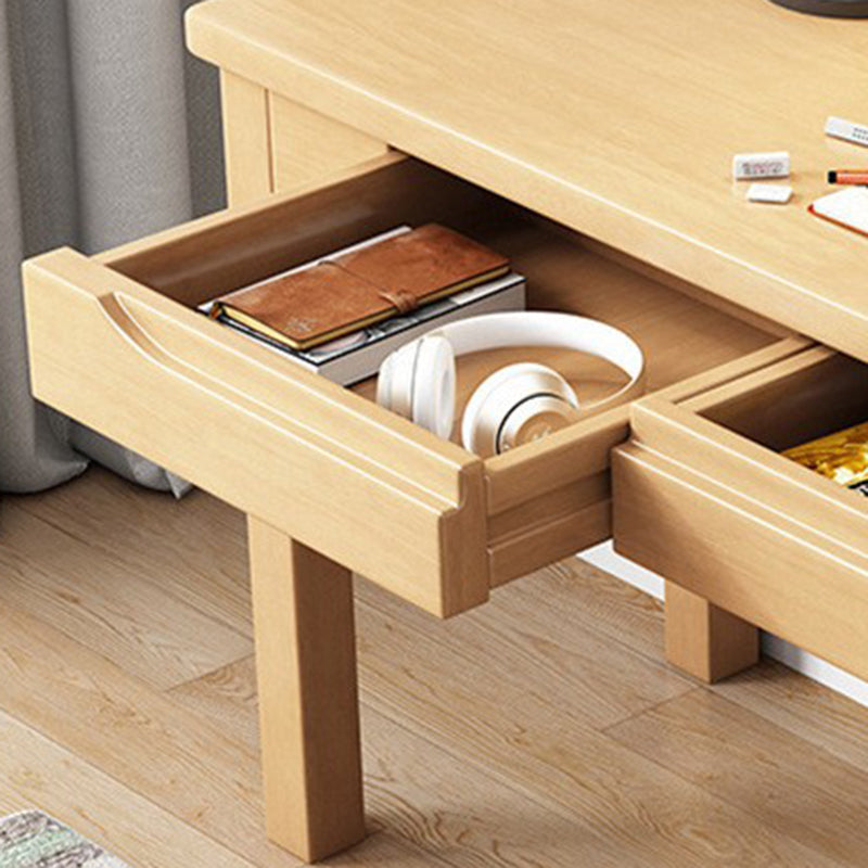 Modern Nordic Rectangular Desk & Chair Set in Rubber Wood & Pine – 2-Drawer Study Desk