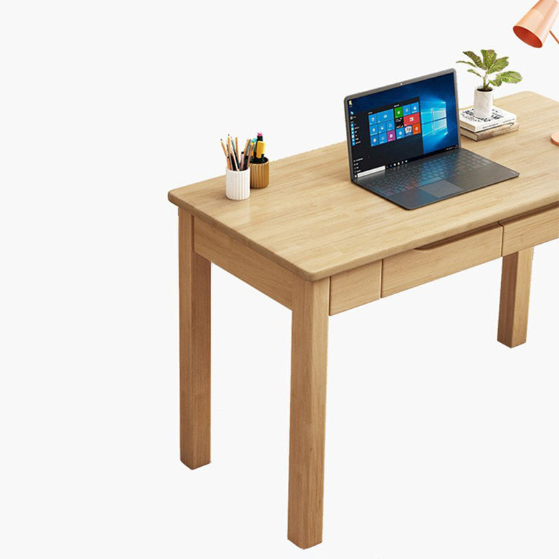 Modern Nordic Rectangular Desk & Chair Set in Rubber Wood & Pine – 2-Drawer Study Desk