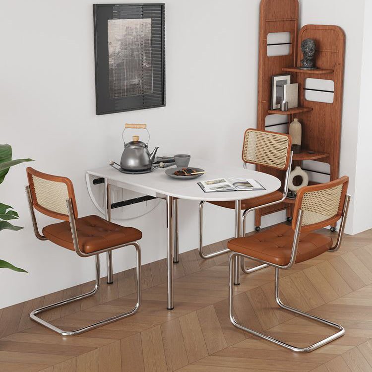 Modern Minimalist Foldable Oval Dining Table – Melamine-Faced Board, Wood & Stainless Steel, Seats 4