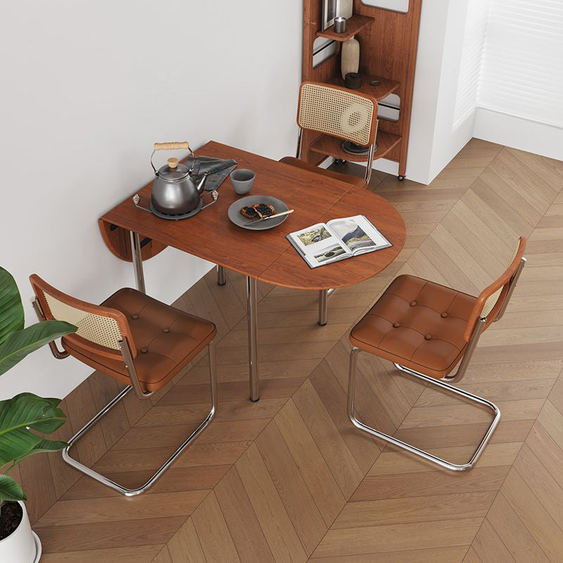Modern Minimalist Foldable Oval Dining Table – Melamine-Faced Board, Wood & Stainless Steel, Seats 4