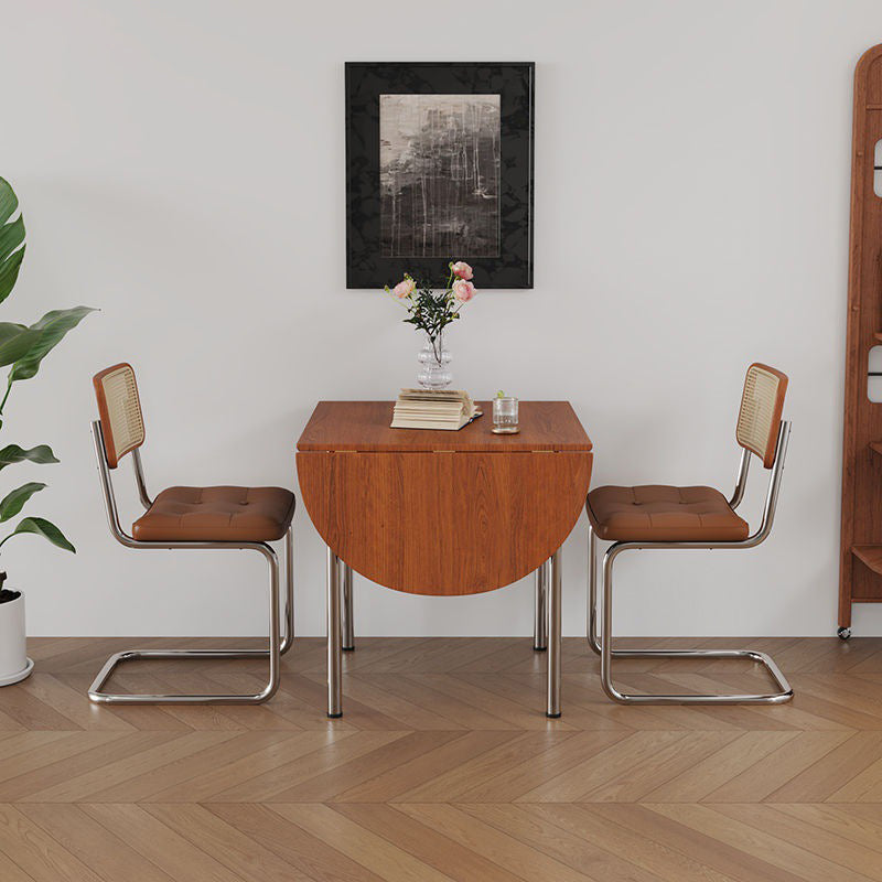 Modern Minimalist Foldable Oval Dining Table – Melamine-Faced Board, Wood & Stainless Steel, Seats 4