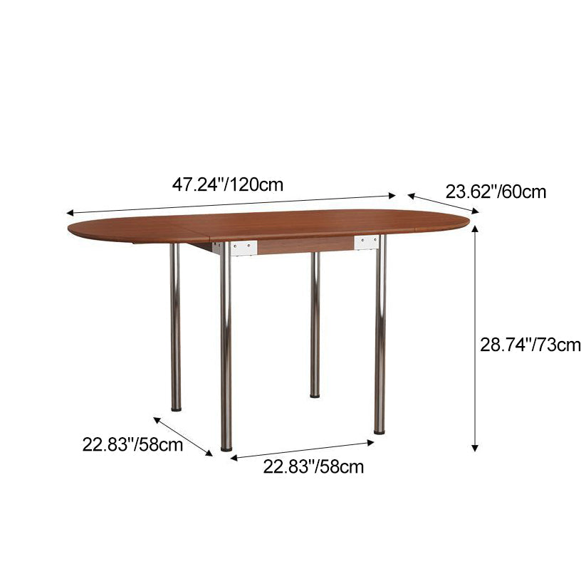 Modern Minimalist Foldable Oval Dining Table – Melamine-Faced Board, Wood & Stainless Steel, Seats 4