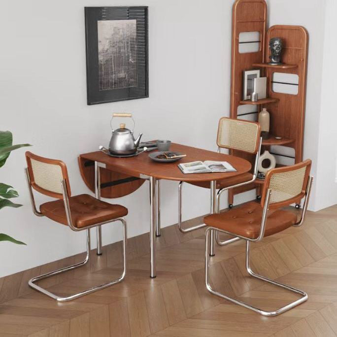 Modern Minimalist Foldable Oval Dining Table – Melamine-Faced Board, Wood & Stainless Steel, Seats 4