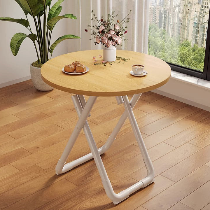 Modern Minimalist Foldable Dining Table with X-Shape Iron-Pipe Base and High-Density Top - Round or Square, Seats 2-6